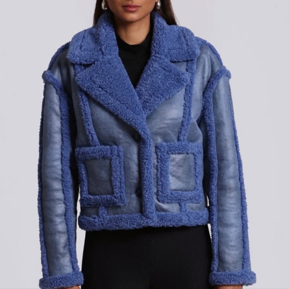 7 For All Mankind Blue Faux Shearling Jacket.  
Large
Brand New